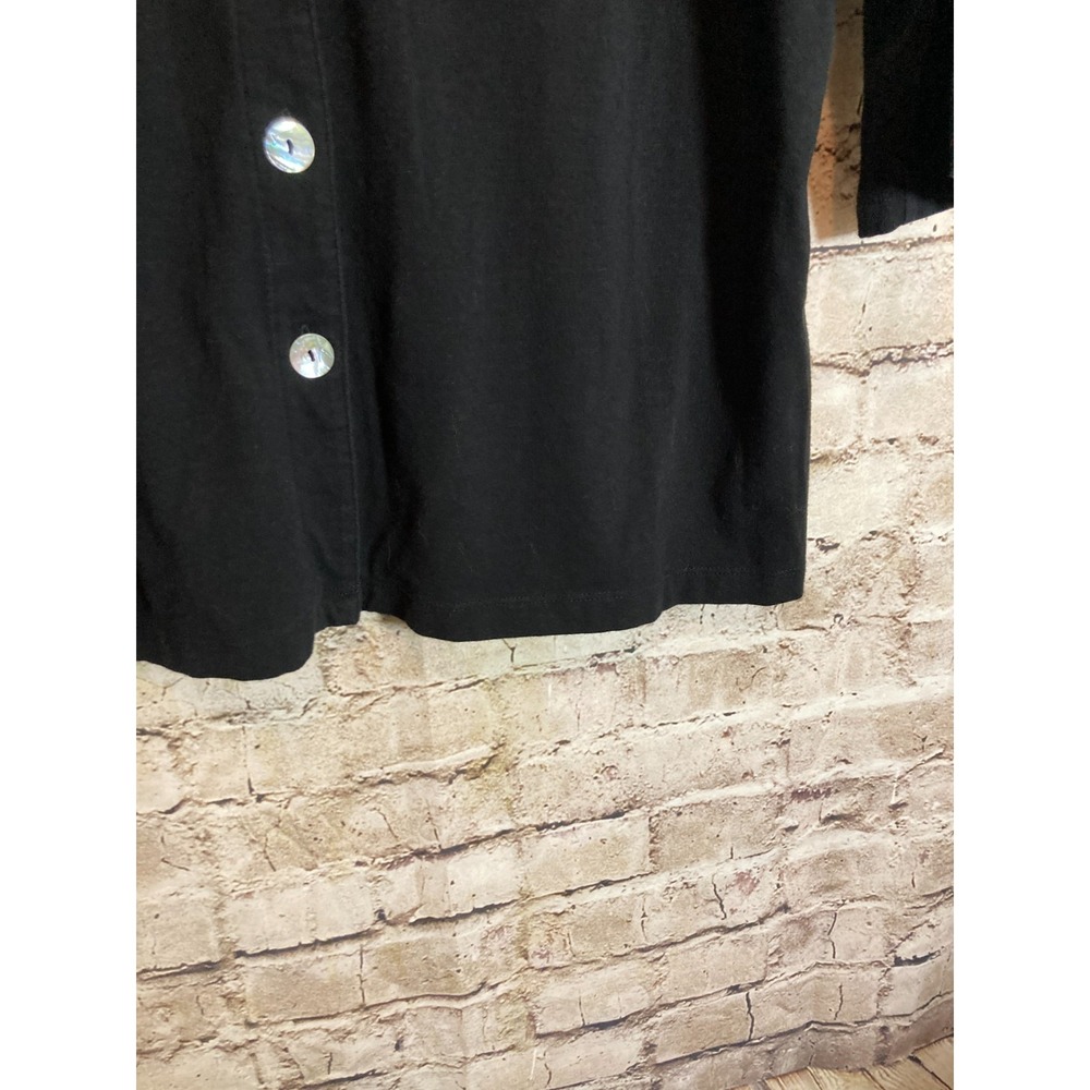 D&Co. Top Womens Large Black Button Up Jersey Cotton Stretch Pearl Buttons - Picture 5 of 11
